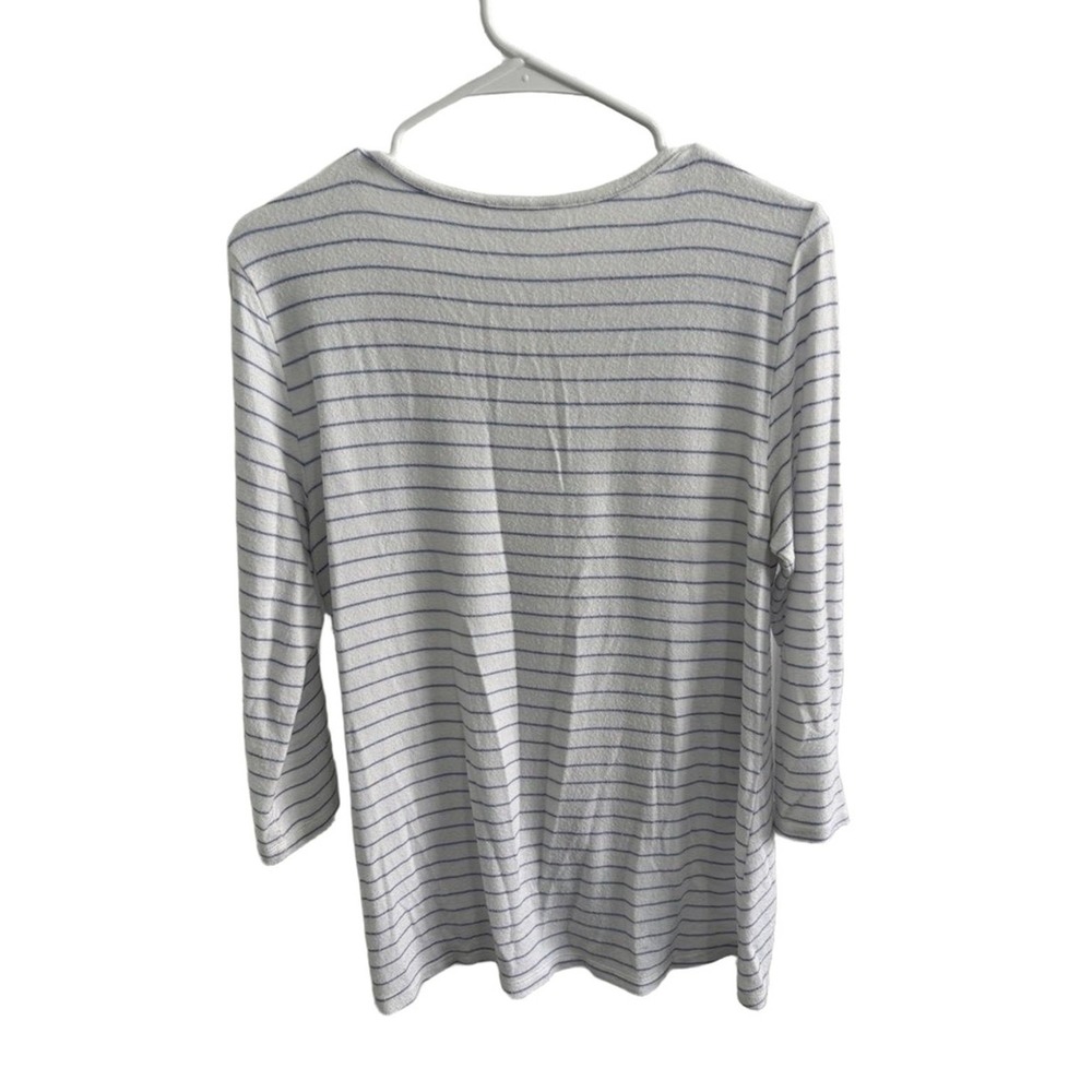 Market & Spruce Shirt Women's M Blue & White Striped Knot Front 3/4 Sleeve Top - Picture 3 of 6